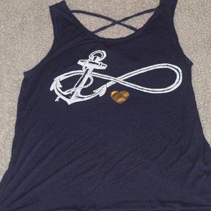 23 Love Street Size S Navy Blue Anchor with Infinity Rope Nautical Tank Top